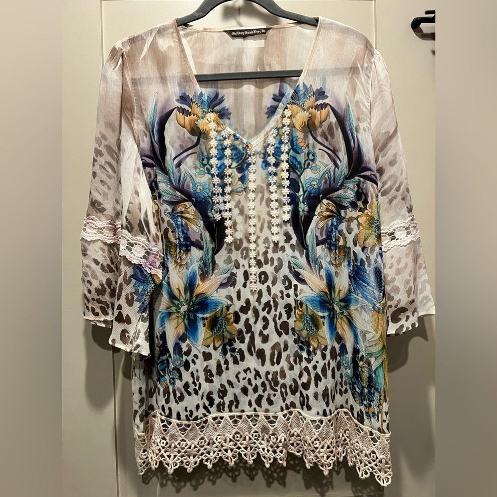 Mushbaby Sienna Rose | EUC Floral Tropical Animal Print Bohemian Tunic Size L?